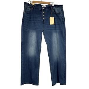 VIP Honey Blue Straight Leg Jeans Womens 5X Button Fly Stretch High Rise Denim